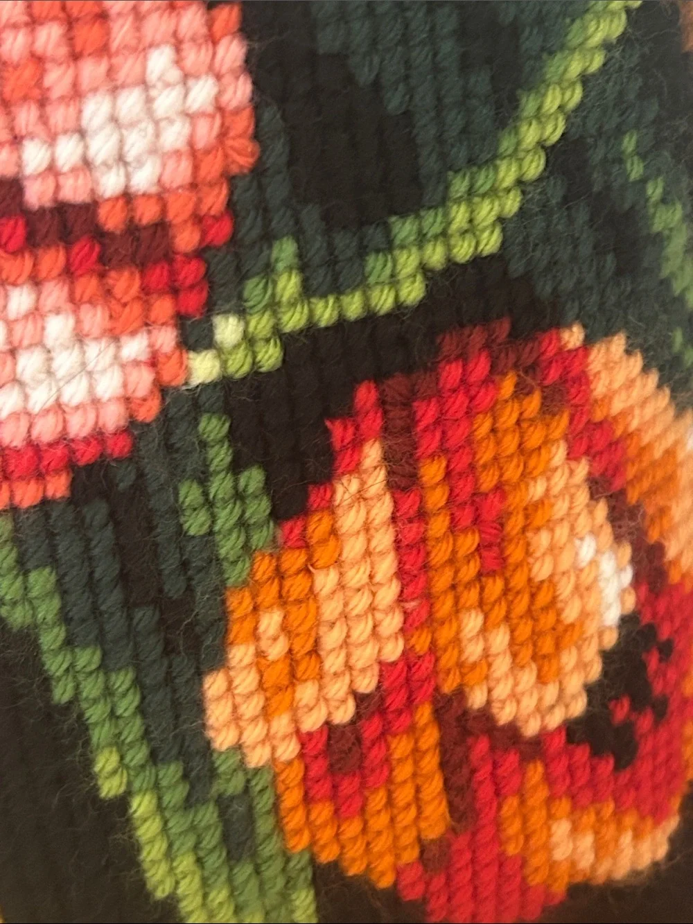 Vintage Orchidea Floral Needlepoint Pillow Already Finished